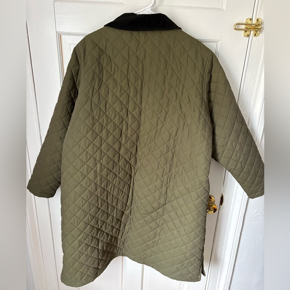 LL Bean Quilted Barn Coat Chore Coat Olive Khaki Green Black Corduroy, Size 3X - Picture 5 of 8